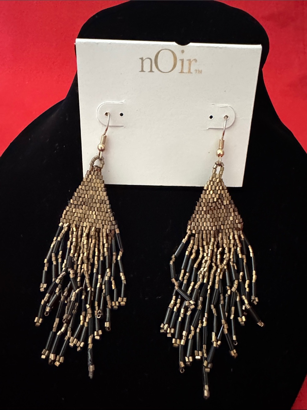 Noir Jewelry Gold and Black Fringe Earrings